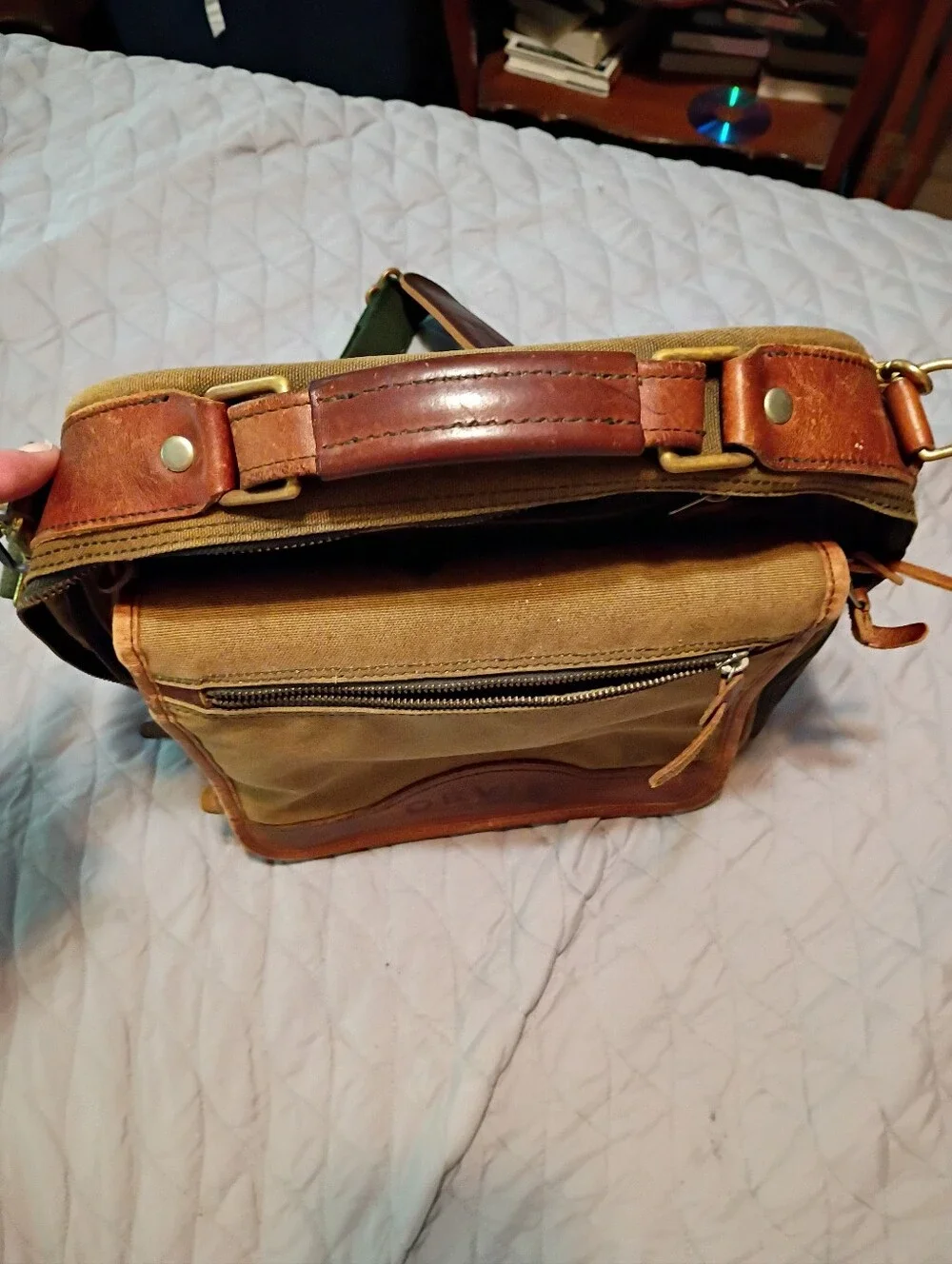 Orvis Olive Green and Tan Canvas Leather Messenger